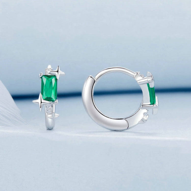 S925 Sterling Silver Platinum-plated Zircon Emerald Shining Earrings(BSE1036)