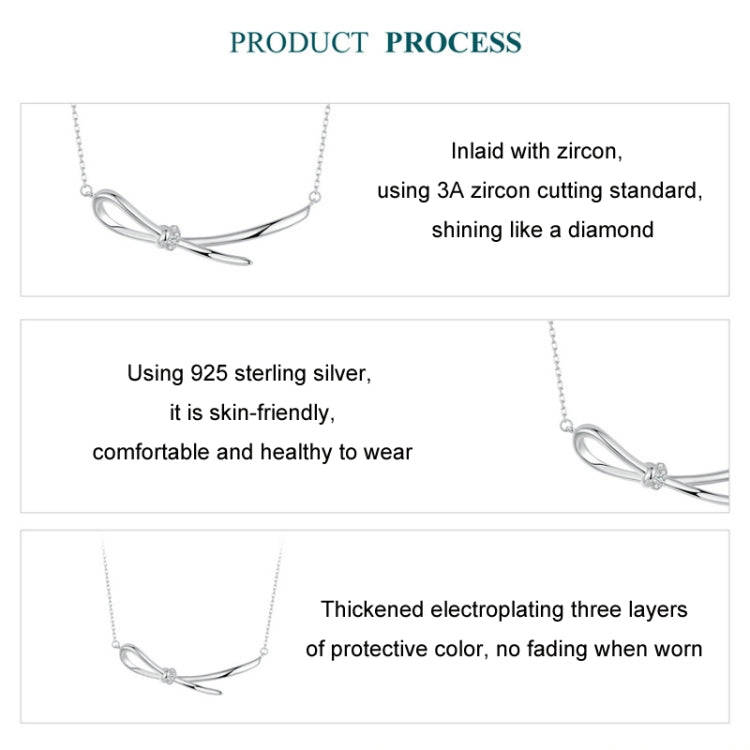 S925 Sterling Silver Platinum Zircon Knot Clavicle Necklace(BSN392)