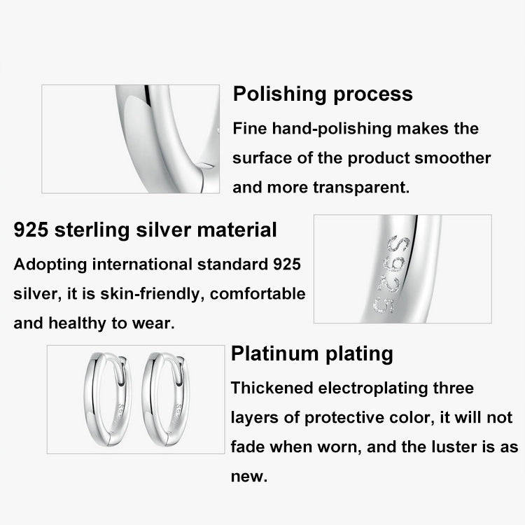 SCE1772 S925 Sterling Silver Platinum-plated Hoop Earrings, Size: S
