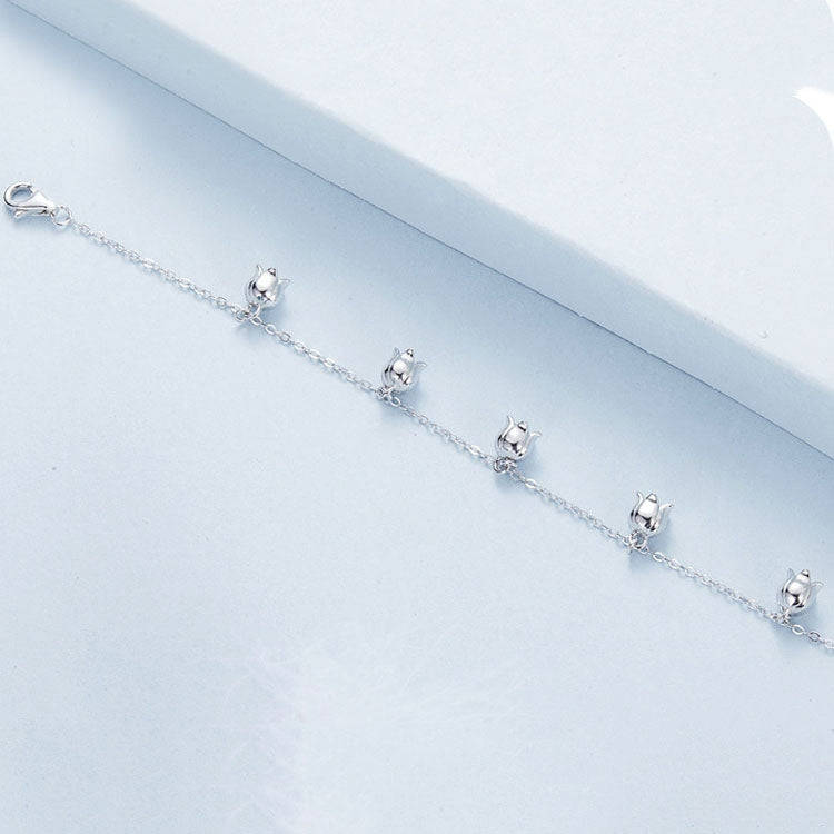 S925 Sterling Silver Platinum-plated Lily Of The Valley Bracelet(BSB183)