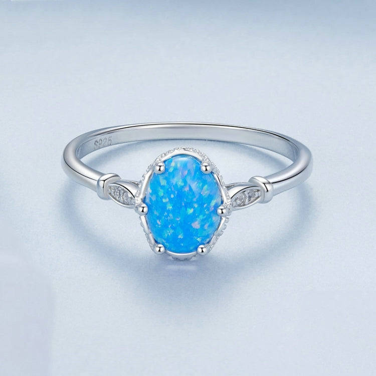 S925 Sterling Silver Ocean Blue Crown Opal Ring, Size: No. 6