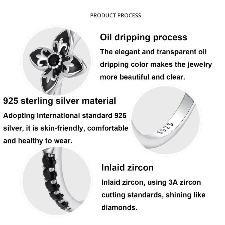 SCR1075 S925 Sterling Silver Oxidized Retro Elegant Black and White Flower Ring(7)