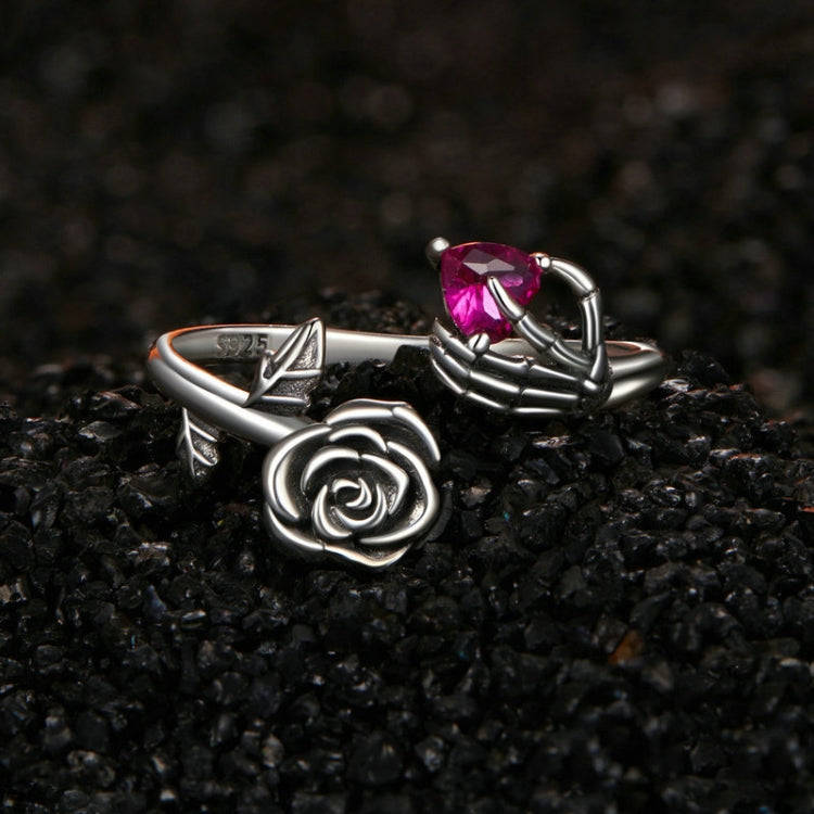 S925 Sterling Silver Rose Skull Hand Open Ring Adjustable Ring(BSR606-E)