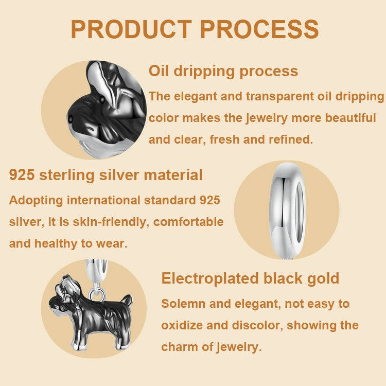S925 Sterling Silver Gold Plated Cute Schnauzer Pendant Bracelet Beads(SCC2835)
