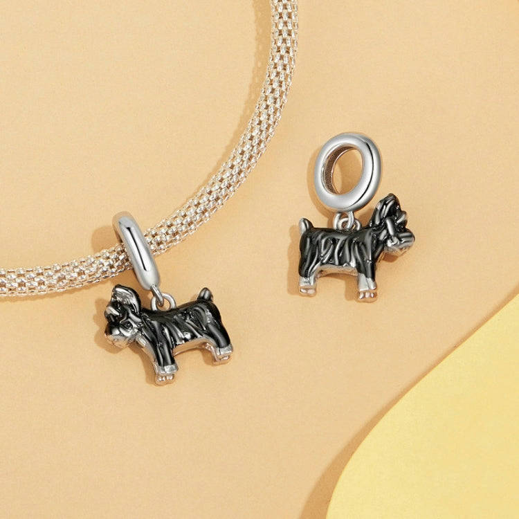 S925 Sterling Silver Gold Plated Cute Schnauzer Pendant Bracelet Beads(SCC2835)