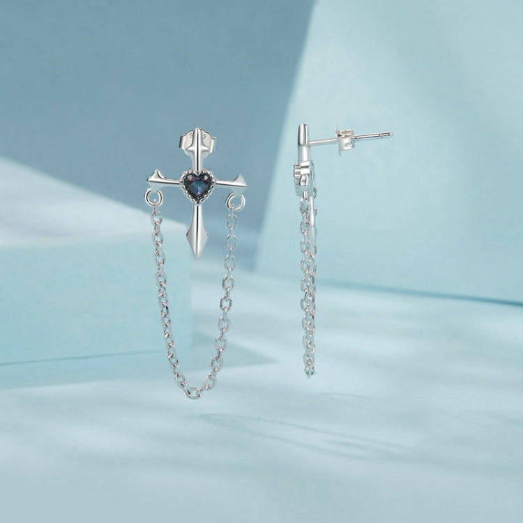 S925 Sterling Silver Platinum-plated Crcross Chain Tassel Earrings(SCE1808)
