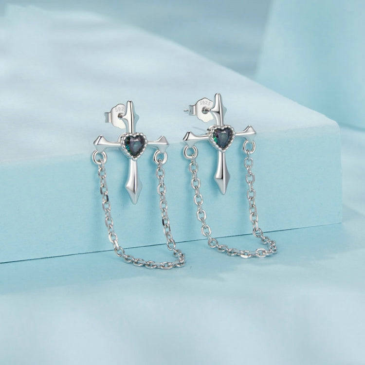 S925 Sterling Silver Platinum-plated Crcross Chain Tassel Earrings(SCE1808)