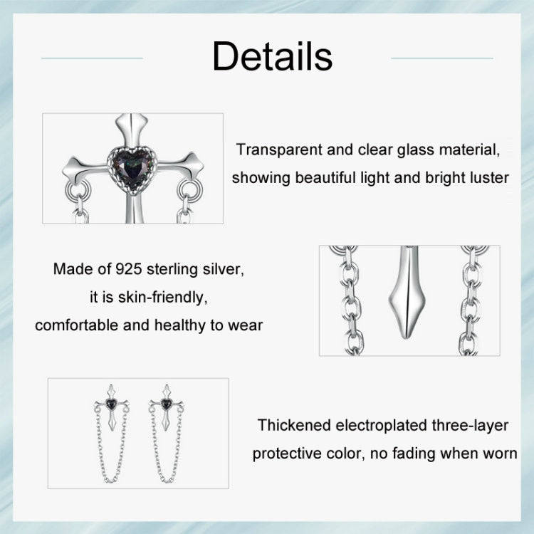 S925 Sterling Silver Platinum-plated Crcross Chain Tassel Earrings(SCE1808)