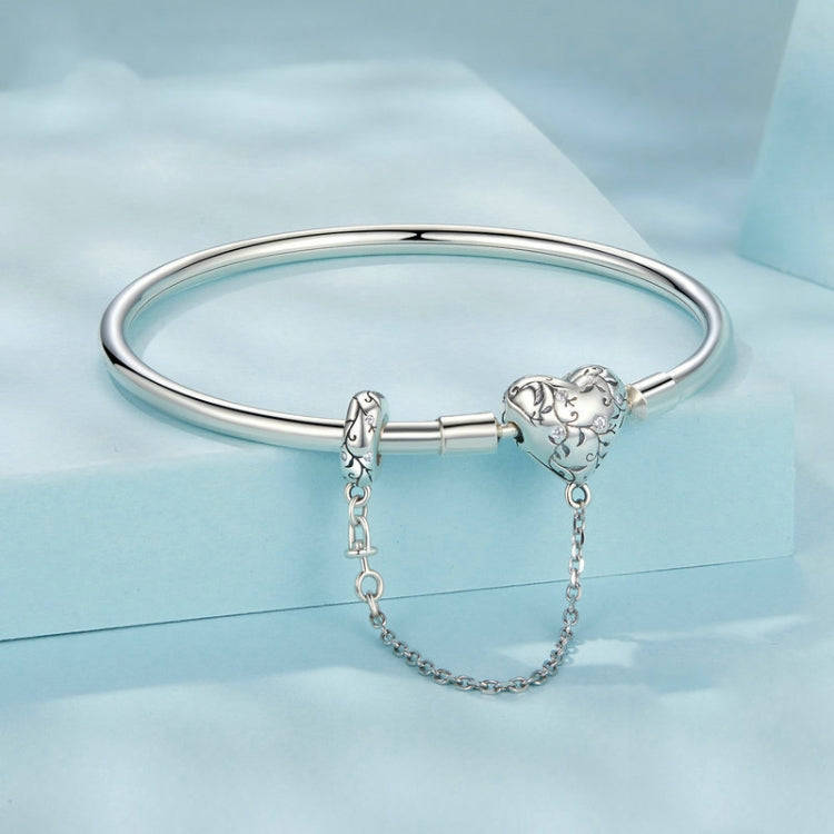 S925 Sterling Silver Oxidized Retro Heart Pattern Bracelet, Size: 17cm