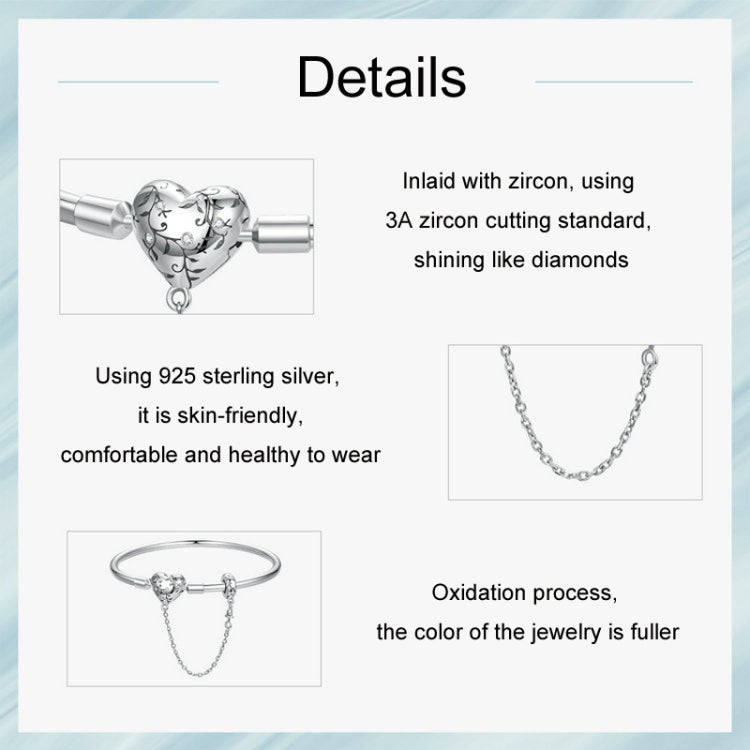 S925 Sterling Silver Oxidized Retro Heart Pattern Bracelet, Size: 17cm