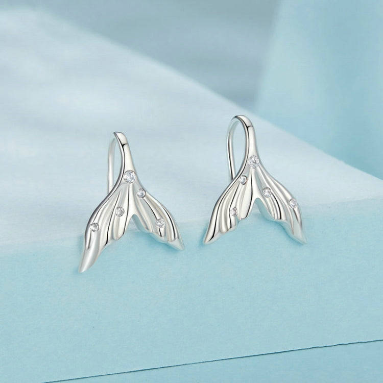 S925 Sterling Silver Oxidized Ocean Style Fishtail Earrings(SCE1807)