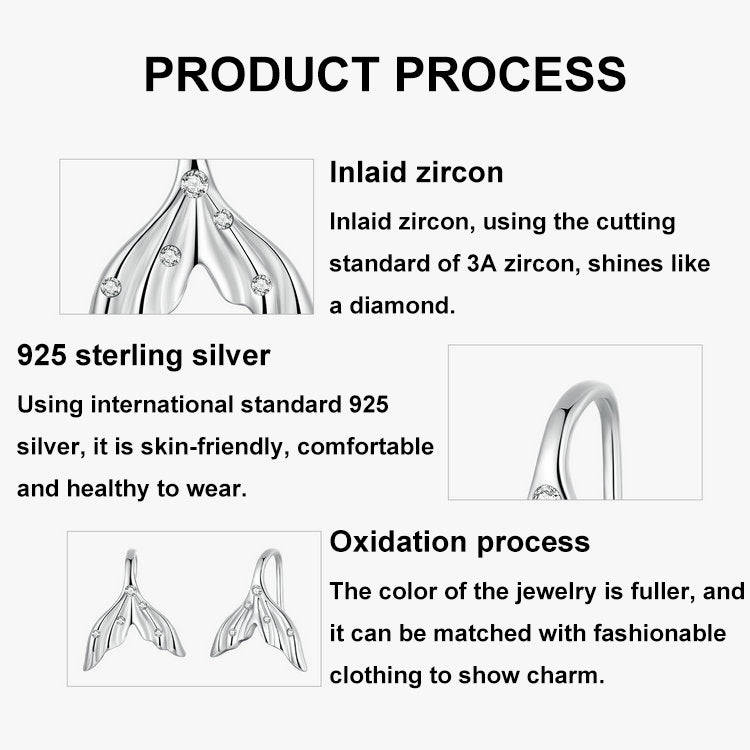 S925 Sterling Silver Oxidized Ocean Style Fishtail Earrings(SCE1807)