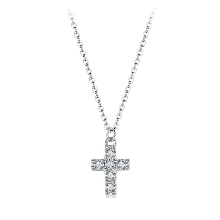 S925 Sterling Silver Platinum-plated Cross Moissanite Necklace Earring Set(Set)