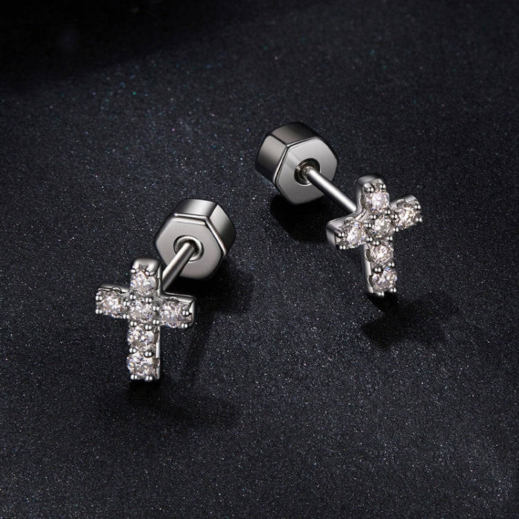 S925 Sterling Silver Platinum-plated Cross Moissanite Necklace Earring Set(Set)