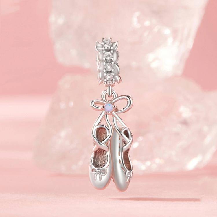 S925 Sterling Silver Platinum-Plated Fantasy Ballet Shoe Pendant DIY Beads(SCC2937)