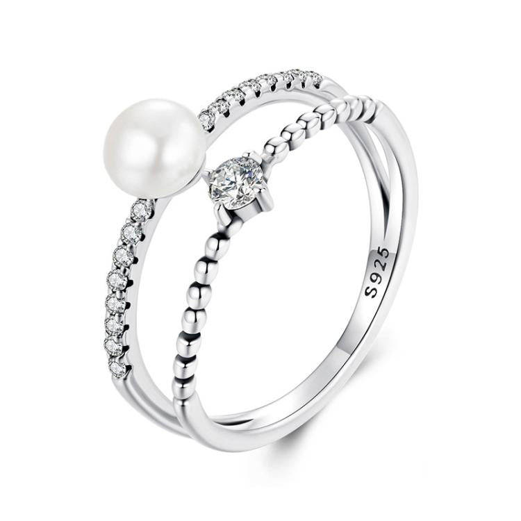 S925 Sterling Silver Natural Freshwater Pearl Double-layer Ring Elegant Temperament Ring(7)
