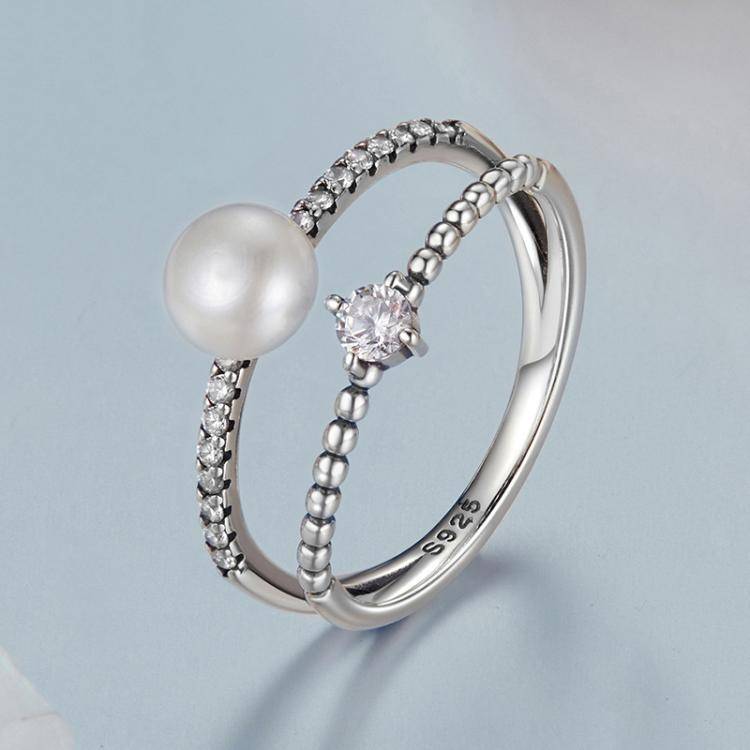 S925 Sterling Silver Natural Freshwater Pearl Double-layer Ring Elegant Temperament Ring(7)