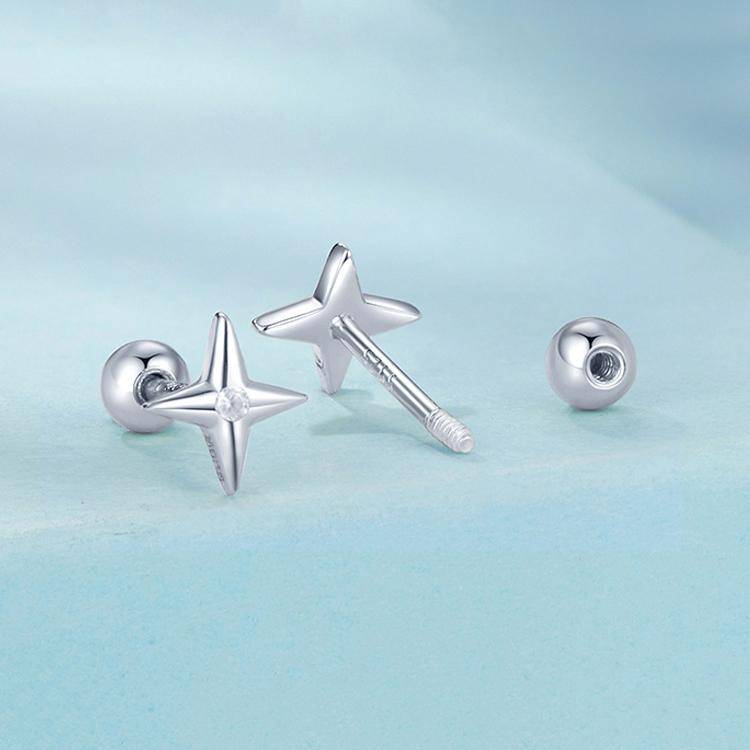 SCE1117-A S925 Sterling Silver Platinum-plated Zircon Star Earrings(Silver)