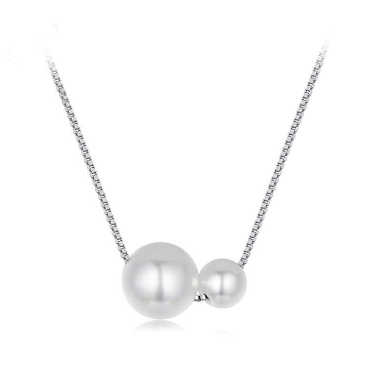 S925 Sterling Silver Platinum-Plated Elegant Pearl Necklace Adjustable Clavicle Chain(BSN429)