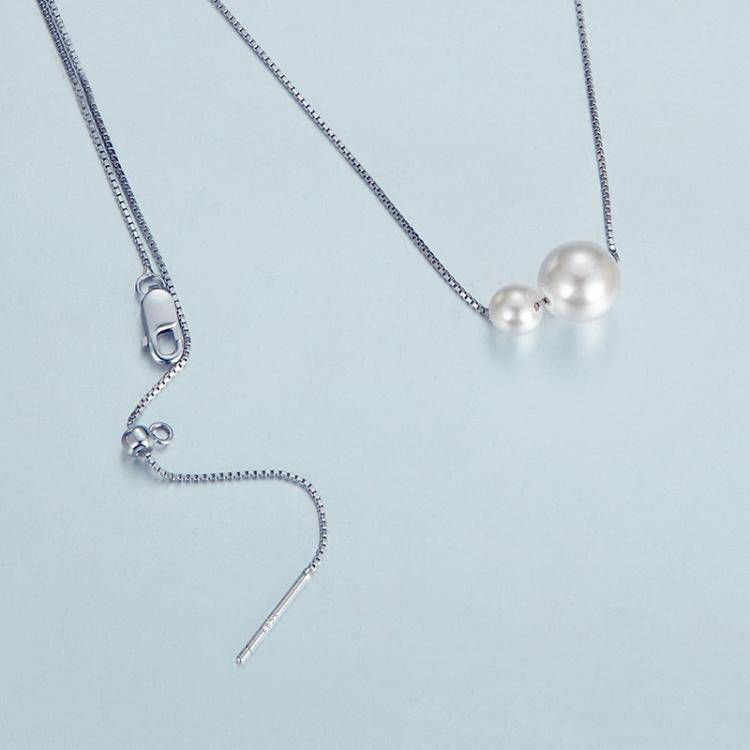 S925 Sterling Silver Platinum-Plated Elegant Pearl Necklace Adjustable Clavicle Chain(BSN429)