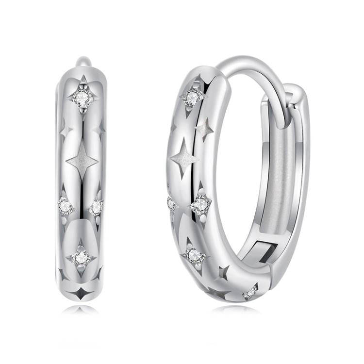 S925 Sterling Silver Inlaid with Zircon Four-pointed Star Earrings(BSE1157)