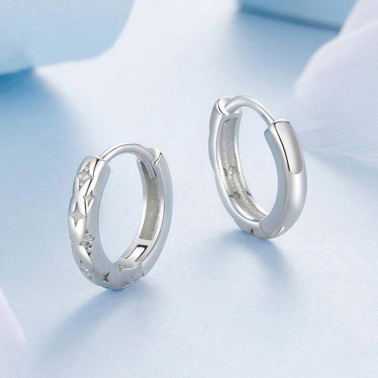 S925 Sterling Silver Inlaid with Zircon Four-pointed Star Earrings(BSE1157)