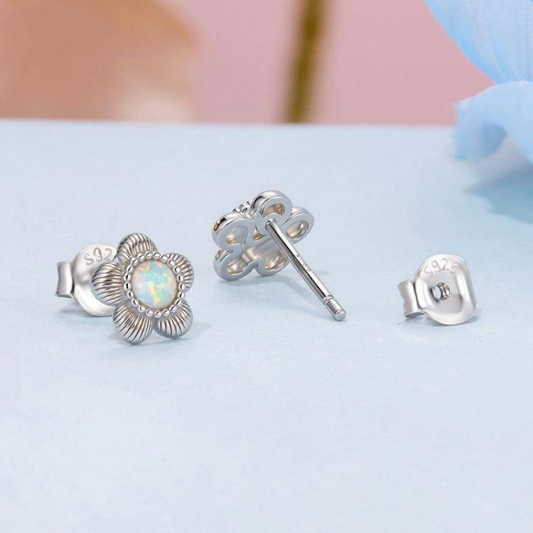S925 Sterling Silver Platinum-Plated Opal Flower Earrings Plant Earrings(BSE1169)