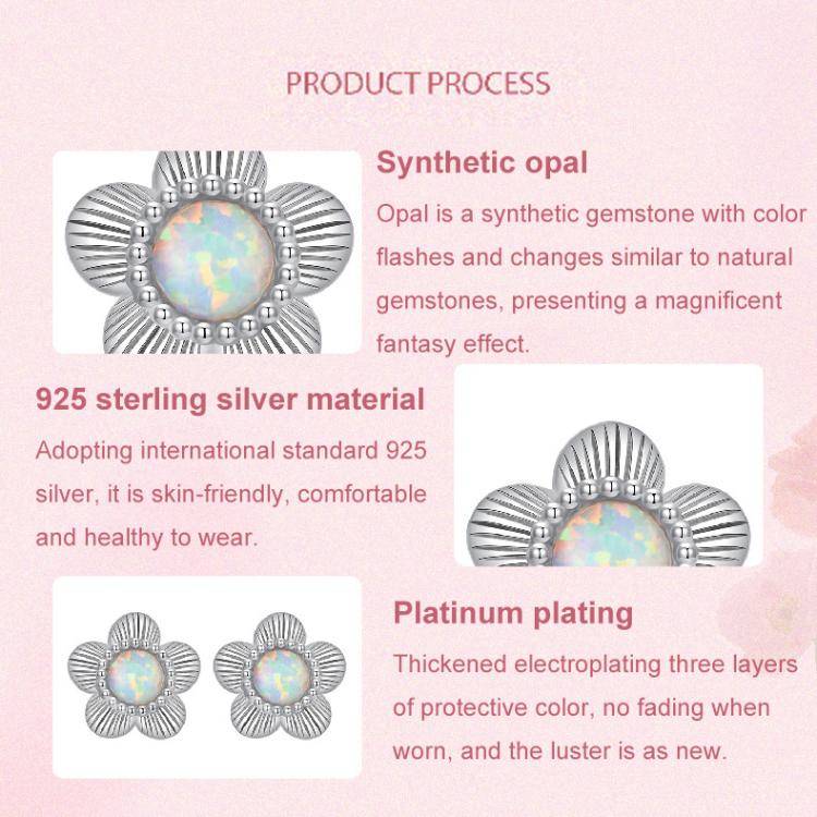 S925 Sterling Silver Platinum-Plated Opal Flower Earrings Plant Earrings(BSE1169)