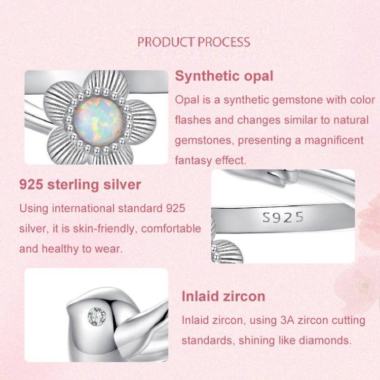 S925 Sterling Silver Elegant Flower and Bird Open Adjustable Ring(BSR658-E)
