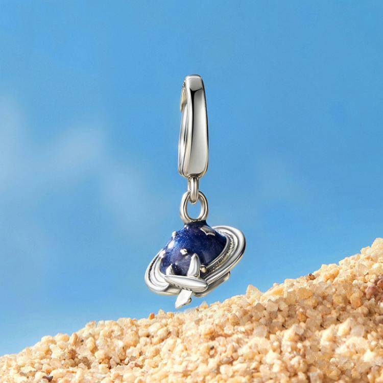 S925 Sterling Silver Global Travel Pendant Openable Buckle Head Beads(SCC3030)