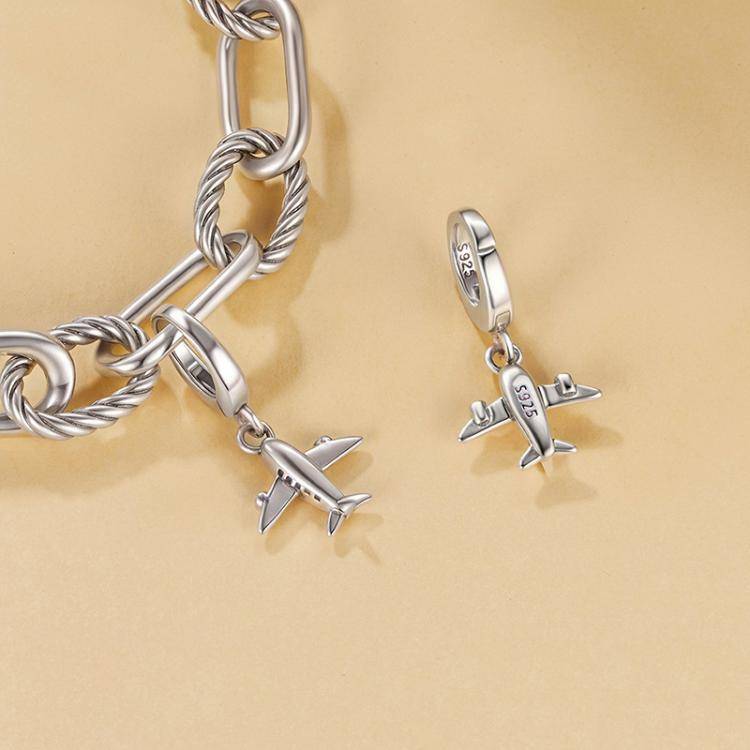 S925 Sterling Silver Travel Airplane Pendant Jewelry Beads(SCC3034)