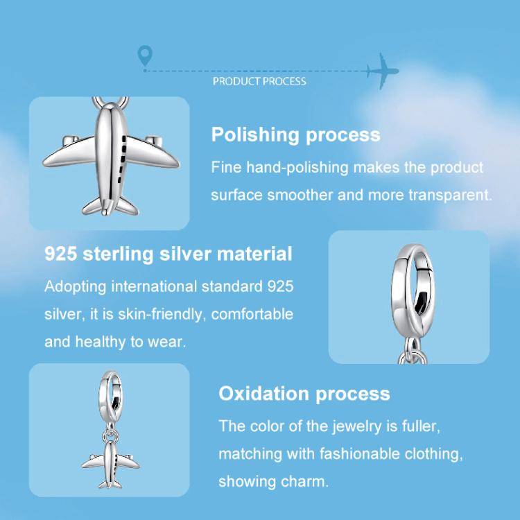 S925 Sterling Silver Travel Airplane Pendant Jewelry Beads(SCC3034)