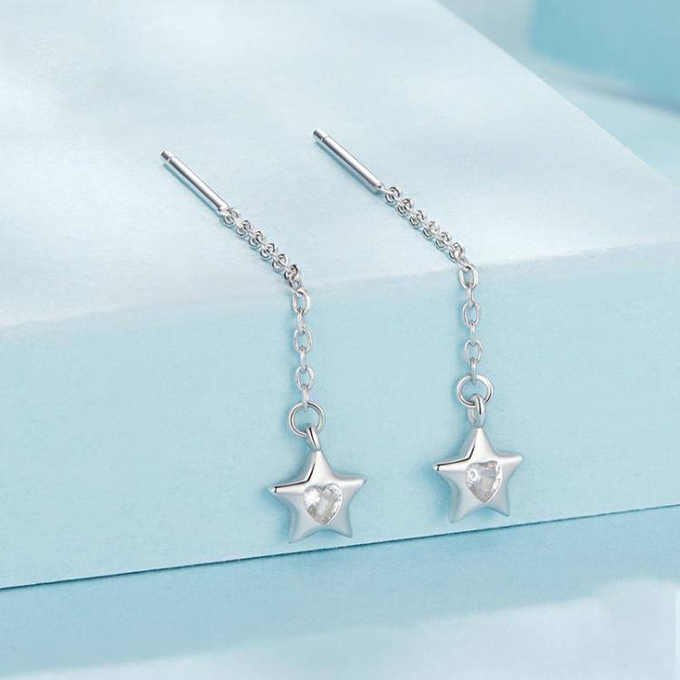 S925 Sterling Silver Platinum-Plated Earrings Shining Star Zircon Thin Ear Wire(SCE1832)