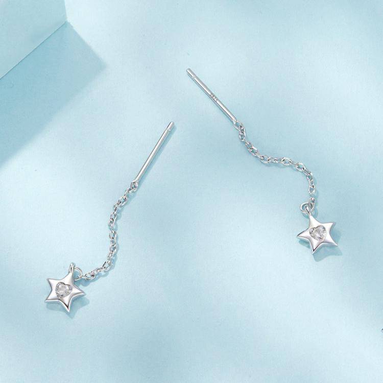 S925 Sterling Silver Platinum-Plated Earrings Shining Star Zircon Thin Ear Wire(SCE1832)