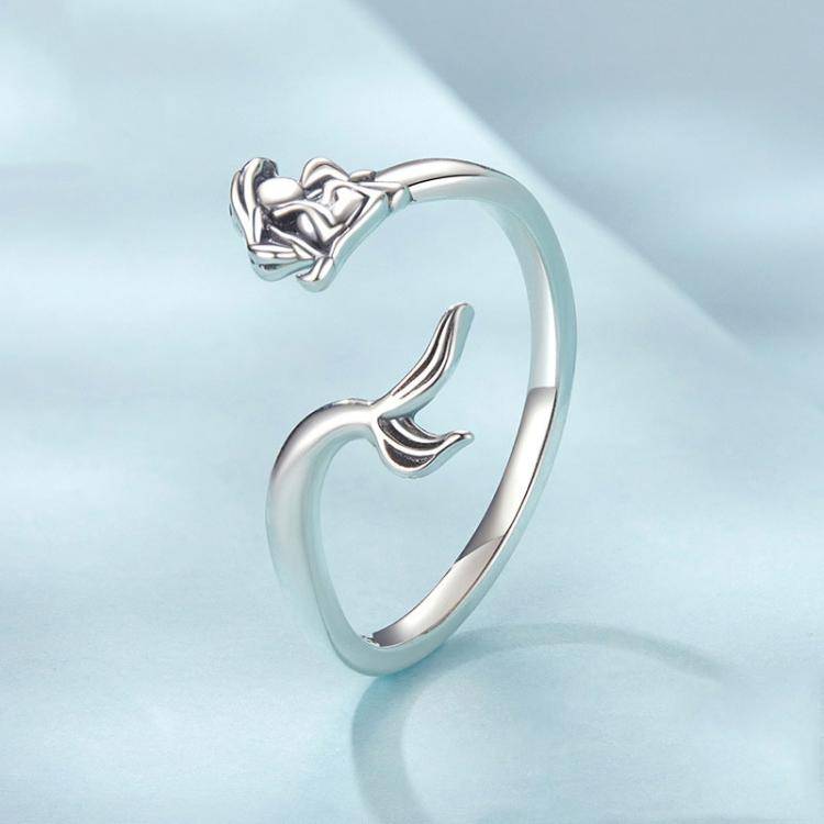 S925 Sterling Silver Oxidized Mermaid Adjustable Ring(SCR1096-E)
