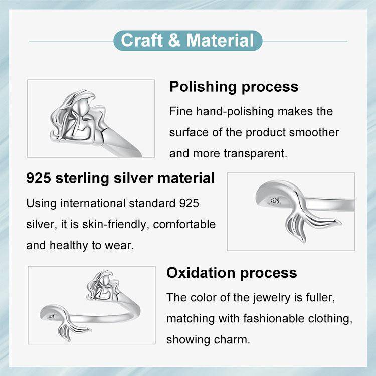 S925 Sterling Silver Oxidized Mermaid Adjustable Ring(SCR1096-E)
