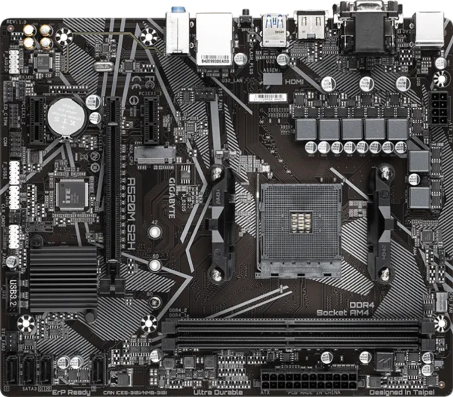 GIGABYTE Motherboard AMD A520M-S2H  for 3rd/4th/5th Generation AMD Ryzen processors; 2x Dual D...