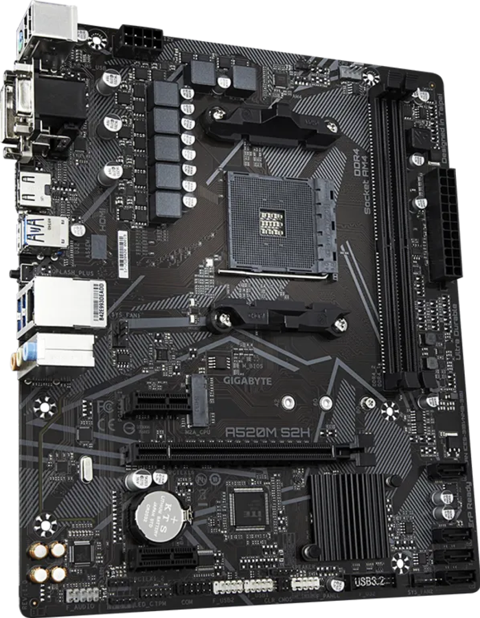 GIGABYTE Motherboard AMD A520M-S2H  for 3rd/4th/5th Generation AMD Ryzen processors; 2x Dual D...