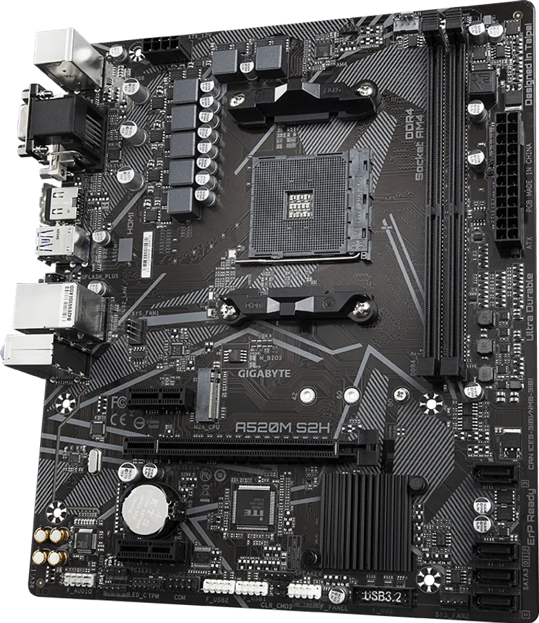 GIGABYTE Motherboard AMD A520M-S2H  for 3rd/4th/5th Generation AMD Ryzen processors; 2x Dual D...