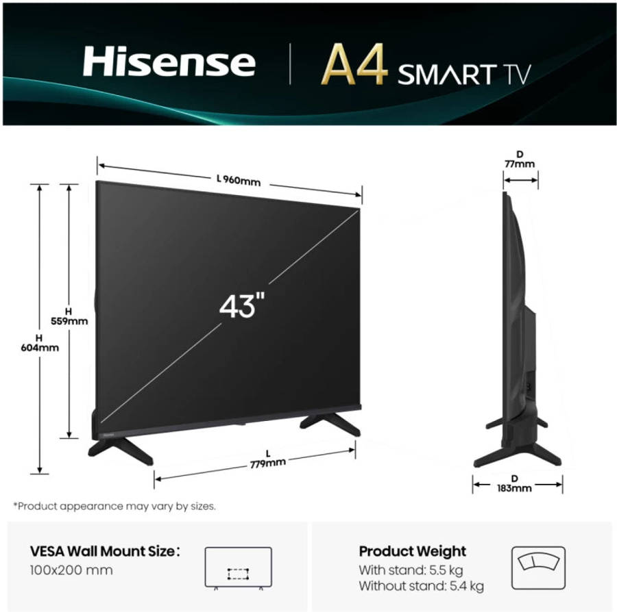 HISENSE LEDN43A6Q UHD 60hz 4k Smart 43''