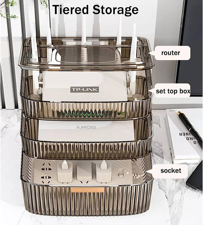 Multi-Purpose 3 Layer Organizer Wifi Router Storage Box JL-6692 BLACK