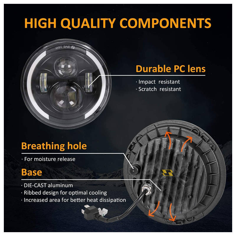 75W 7-Inch LED Headlight For Jeep and Wrangler Off-Road Work Light PC-7