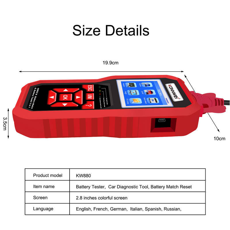 Professional OBD2 KW880 Car Auto Battery Cranking Tester NG-184