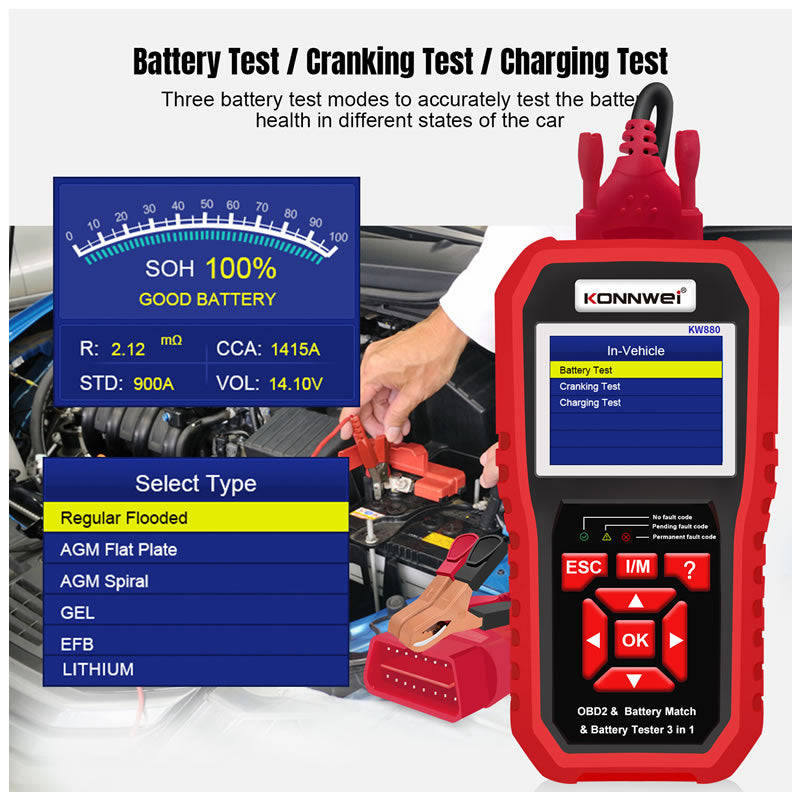 Professional OBD2 KW880 Car Auto Battery Cranking Tester NG-184