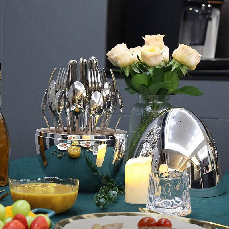 Luxury 24pc Egg Shaped Flatware Cutlery Set- IB-168 silver