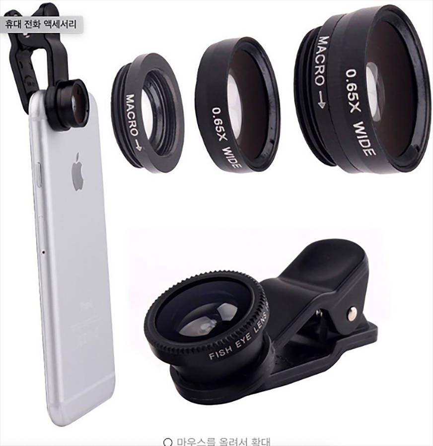 3-in-1 Smartphones, tablets Camera Lens Kit with Clip - Wide Angle, Fisheye & Macro Lenses
