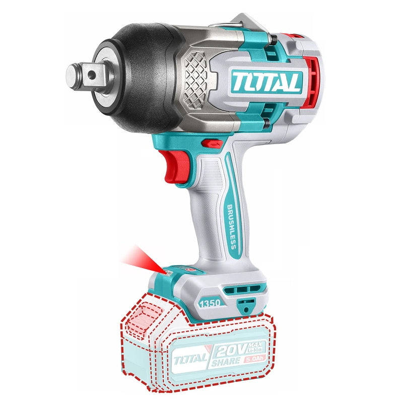 Total Cordless Impact Wrench 1/2" 1350Nm + Battery & Charger Set