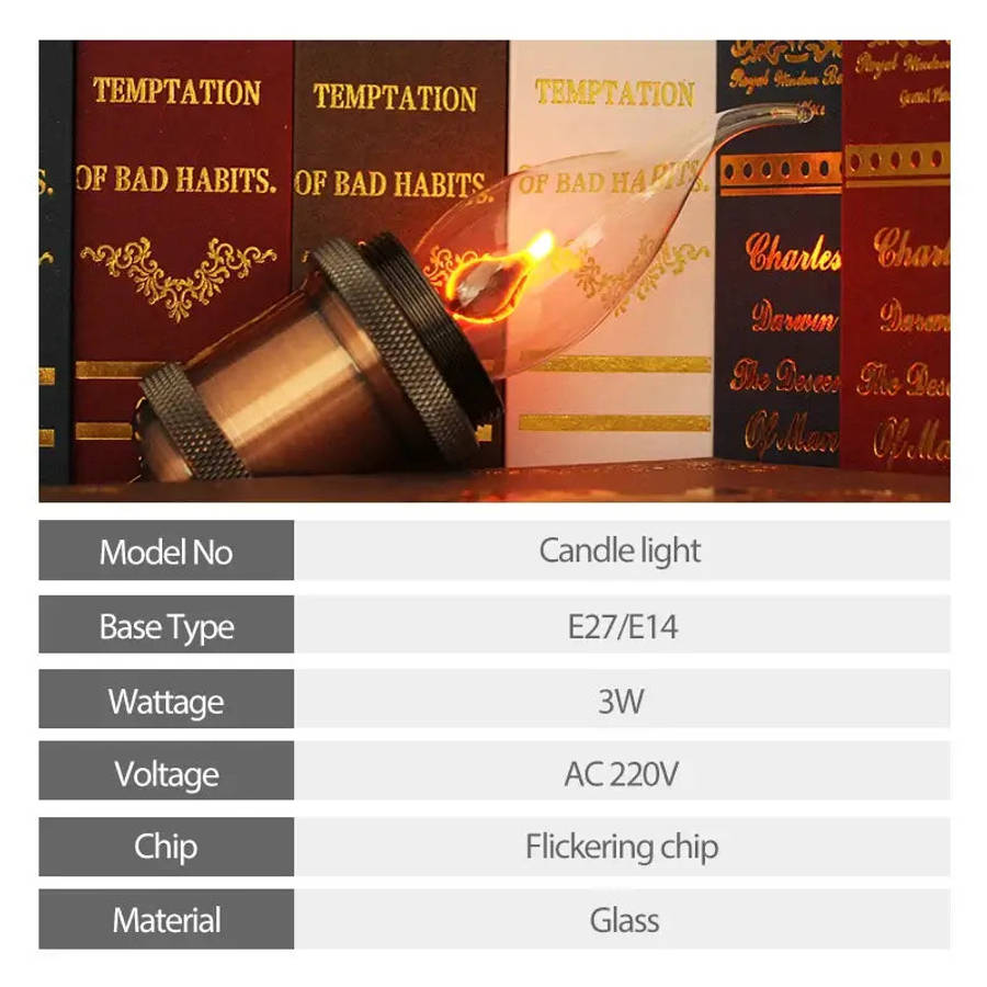 LED Vintage Edison Candle Light Retro Bulb - Flickering Flame Effect