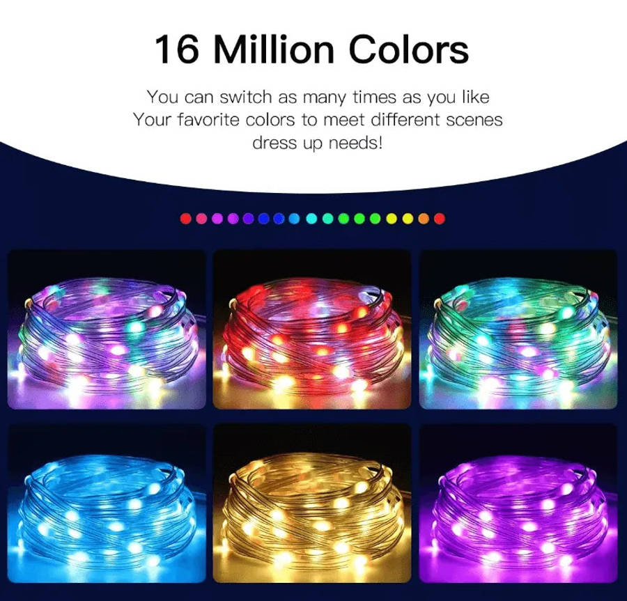 LED Smart String Fairy DIY Lights with Bluetooth and Remote - USB Powered
