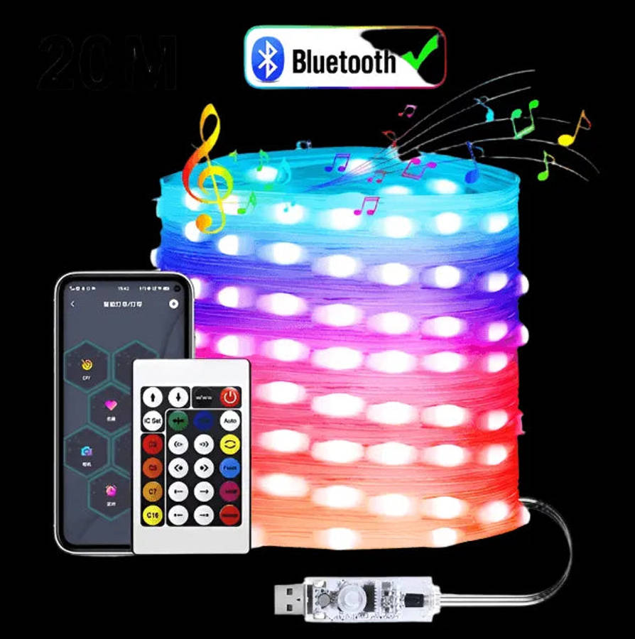 LED Smart String Fairy DIY Lights with Bluetooth and Remote - USB Powered